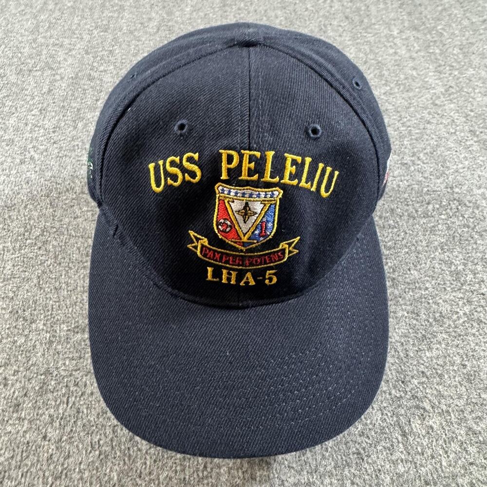 USS Peleliu Hat Cap Strap Back Navy Blue LHA-5 American Flag Mens One Size